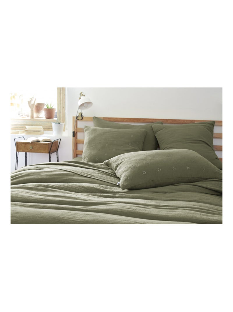 Taie d'oreiller - L'effet papillon - 100% gaze de coton 125 gr/m² Vert chèvrefeuille - Kiabi