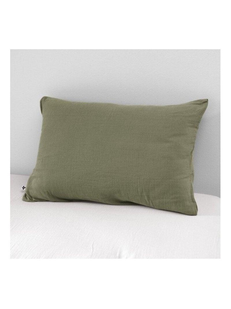Taie d'oreiller - L'effet papillon - 100% gaze de coton 125 gr/m² Vert chèvrefeuille - Kiabi