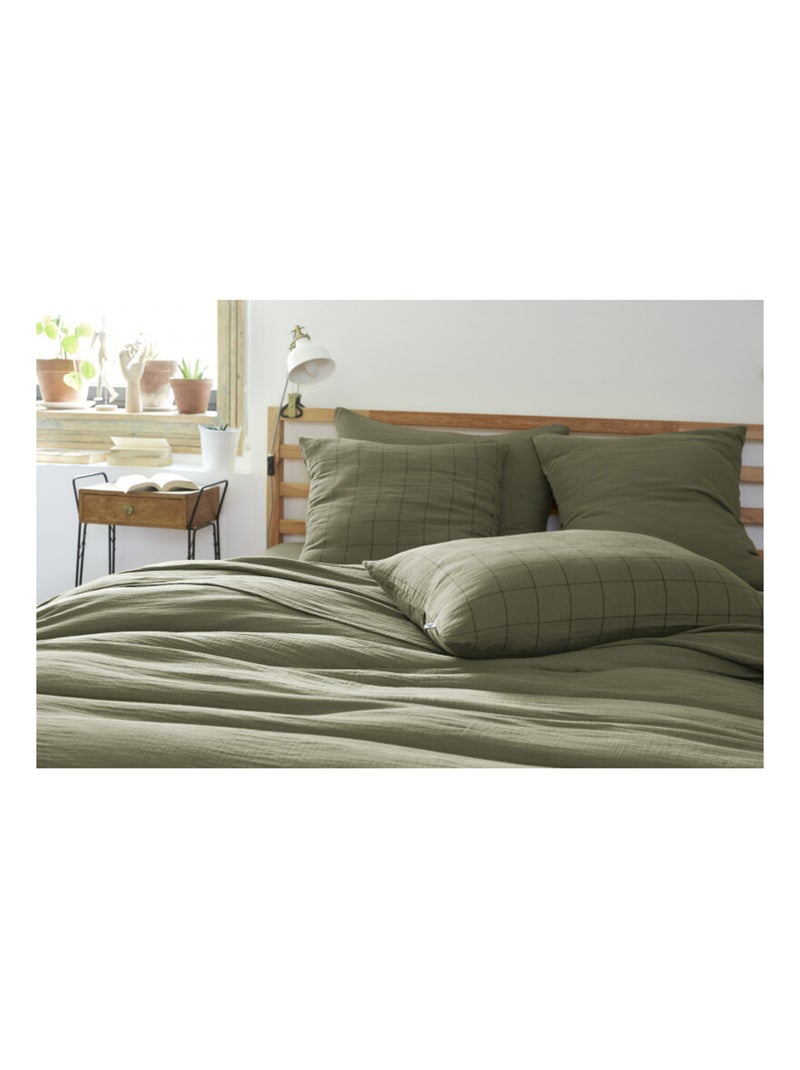 Taie d'oreiller - L'effet papillon - 100% gaze de coton 125 gr/m² Vert chèvrefeuille - Kiabi