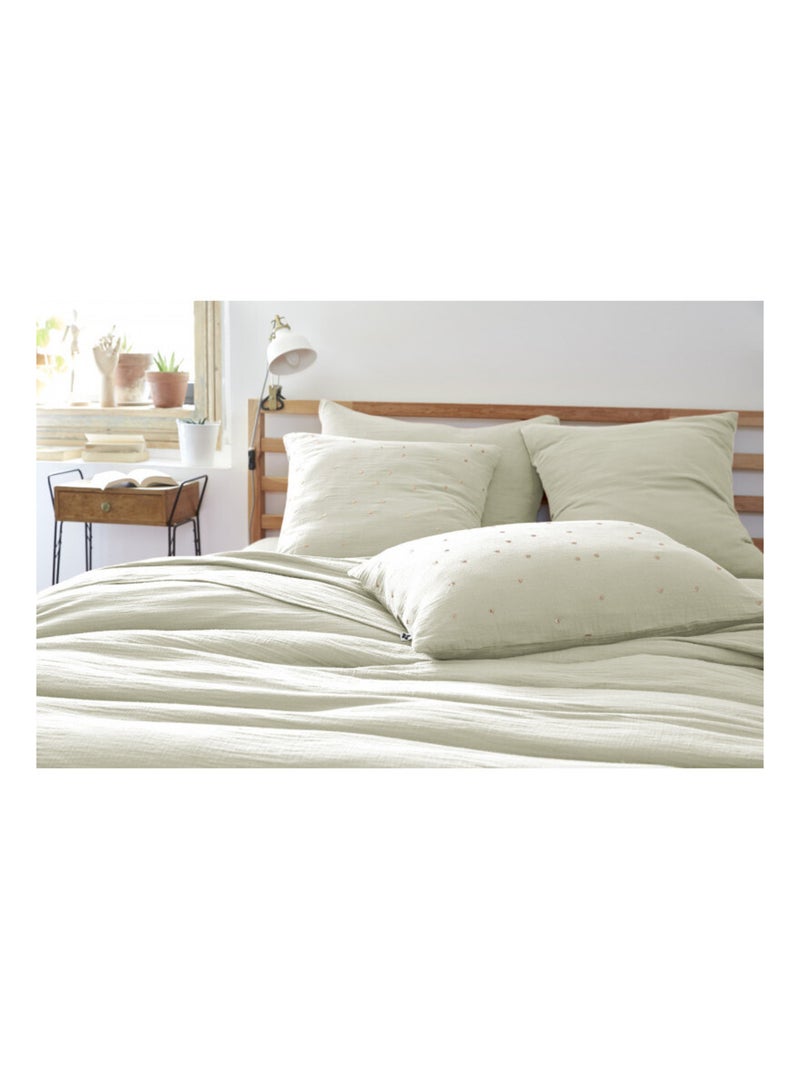 Taie d'oreiller - L'effet papillon - 100% gaze de coton 125 gr/m² Vert d'eau - Kiabi