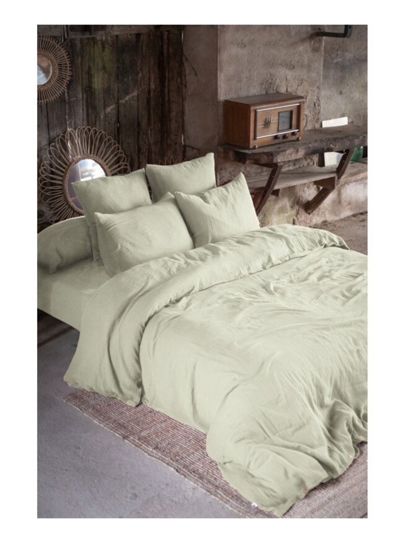 Taie d'oreiller - L'effet papillon - 100% gaze de coton 125 gr/m² Vert d'eau - Kiabi