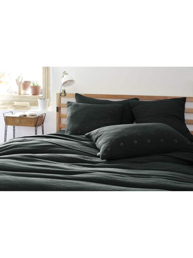 Taie d'oreiller - L'effet papillon - 100% gaze de coton 125 gr/m² Vert sapin - Kiabi