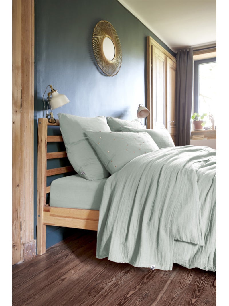 Taie d'oreiller - L'effet papillon - 100% gaze de coton 125 gr/m² Vert tilleul - Kiabi