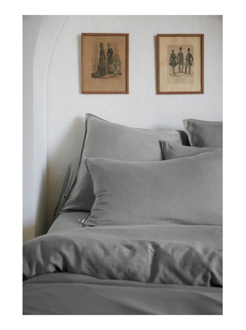 Taie d'oreiller - L'effet papillon - 100% Lyocell (Tencel lavé ) Gris souris - Kiabi