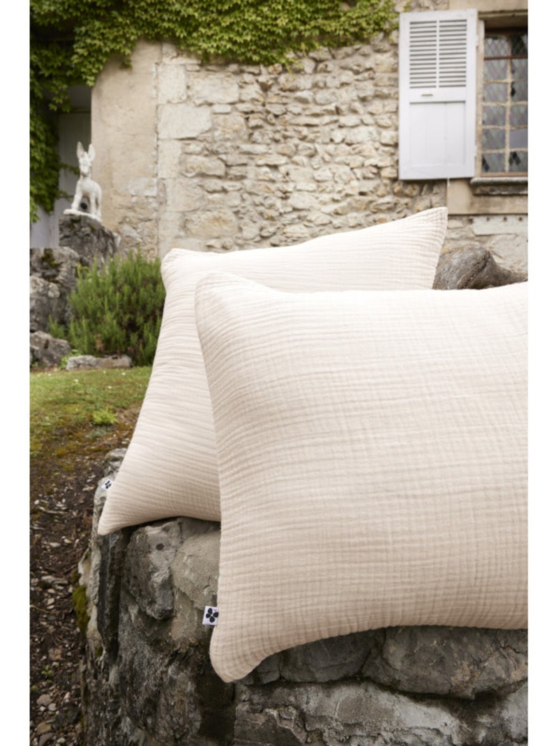 Taie d'oreiller - L'effet papillon - 100% Quadruple gaze de coton 220 gr/m² Beige foncé - Kiabi