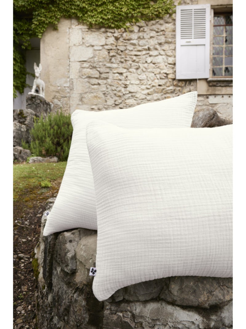 Taie d'oreiller - L'effet papillon - 100% Quadruple gaze de coton 220 gr/m² Blanc cassé - Kiabi