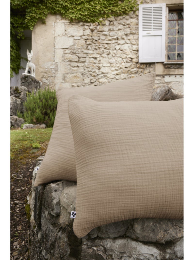 Taie d'oreiller - L'effet papillon - 100% Quadruple gaze de coton 220 gr/m² Marron - Kiabi