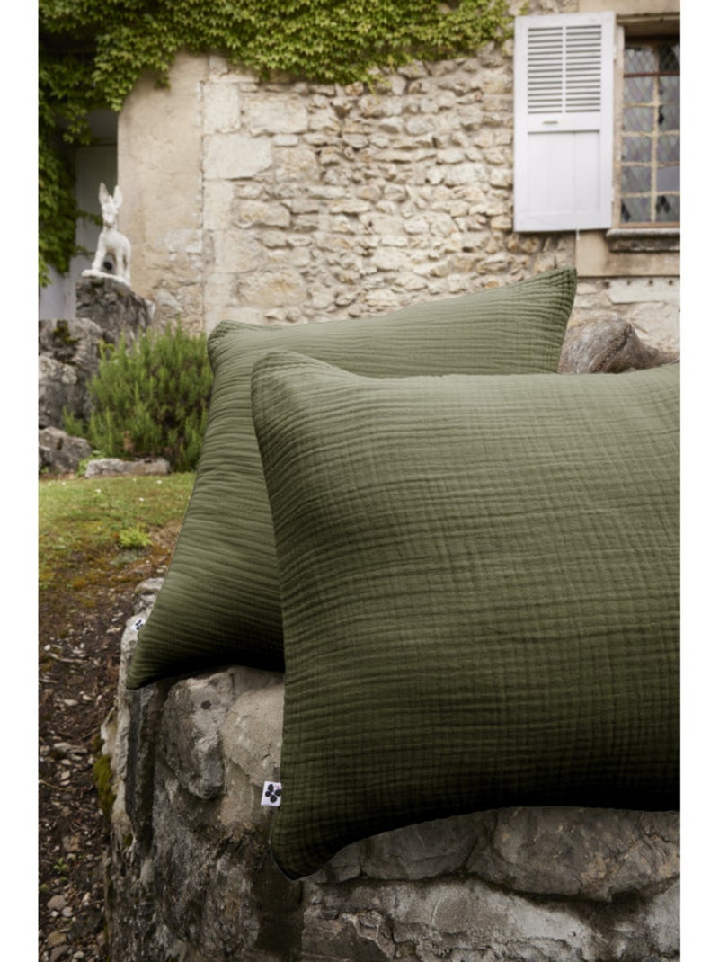 Taie d'oreiller - L'effet papillon - 100% Quadruple gaze de coton 220 gr/m² Vert chèvrefeuille - Kiabi