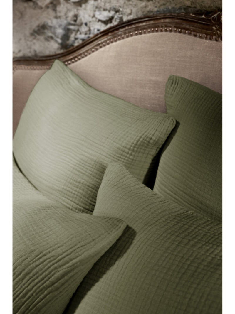 Taie d'oreiller - L'effet papillon - 100% Quadruple gaze de coton 220 gr/m² Vert chèvrefeuille - Kiabi