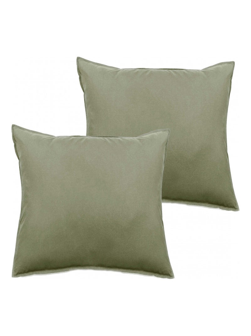 Taie d'oreiller - Vent du Sud - 100 % coton lavé 63 fils/cm² Vert Sauge - Kiabi