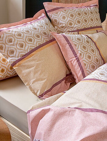 Taie d'oreiller 100% coton INOUK rose/beige