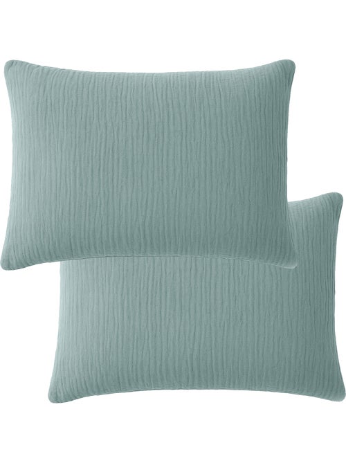 Taie D'oreiller 100% Double Gaze De Coton Lavé Bleu Givrée - Kiabi Taie D'oreiller 100% Double Gaze De Coton Lavé Bleu Givrée - Kiabi