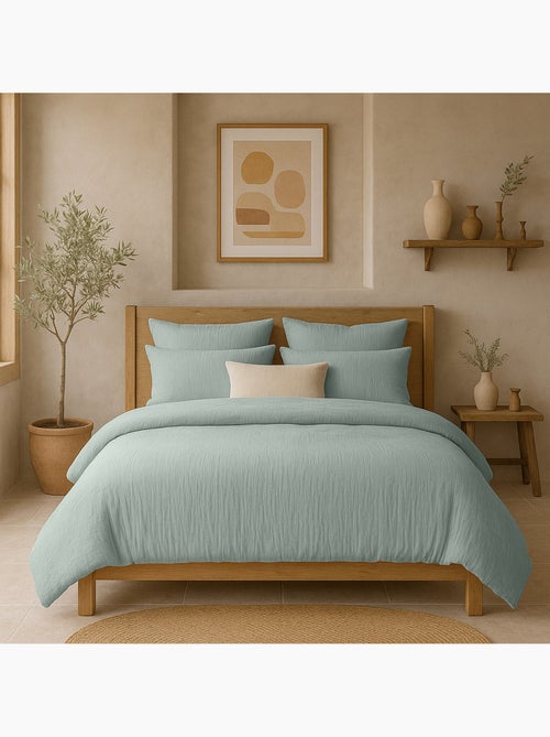 Taie D'oreiller 100% Double Gaze De Coton Lavé Bleu Givrée - Kiabi Taie D'oreiller 100% Double Gaze De Coton Lavé Bleu Givrée - Kiabi