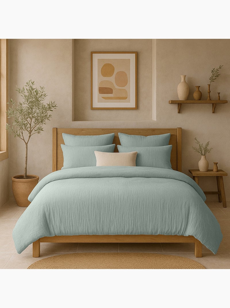 Taie D'oreiller 100% Double Gaze De Coton Lavé Bleu Givrée Bleu givrée - Kiabi