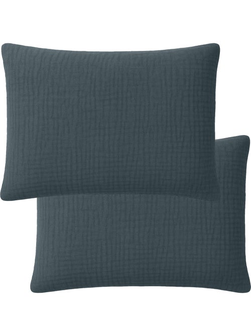 Taie D'oreiller 100% Double Gaze De Coton Lavé Bleu Pétrole - Kiabi Taie D'oreiller 100% Double Gaze De Coton Lavé Bleu Pétrole - Kiabi