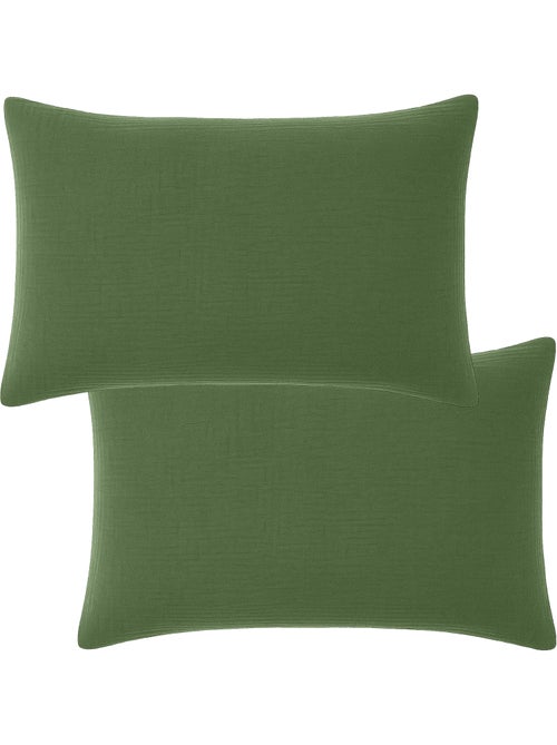 Taie D'oreiller 100% Double Gaze De Coton Lavé Vert Cèdre - Kiabi Taie D'oreiller 100% Double Gaze De Coton Lavé Vert Cèdre - Kiabi