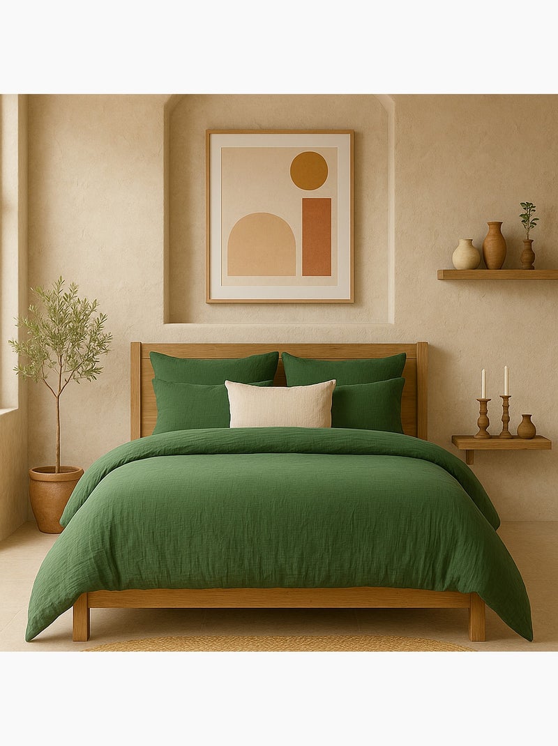 Taie D'oreiller 100% Double Gaze De Coton Lavé Vert Cèdre Vert cèdre - Kiabi