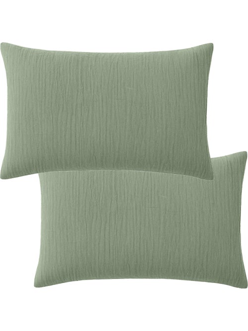 Taie D'oreiller 100% Double Gaze De Coton Lavé Vert Givrée - Kiabi Taie D'oreiller 100% Double Gaze De Coton Lavé Vert Givrée - Kiabi