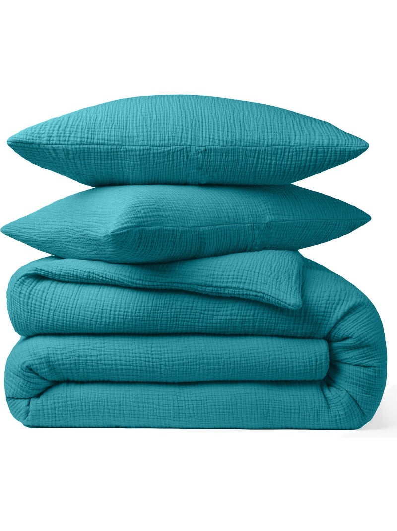 Taie d'oreiller 100 % gaze de coton pur Bleu - Kiabi