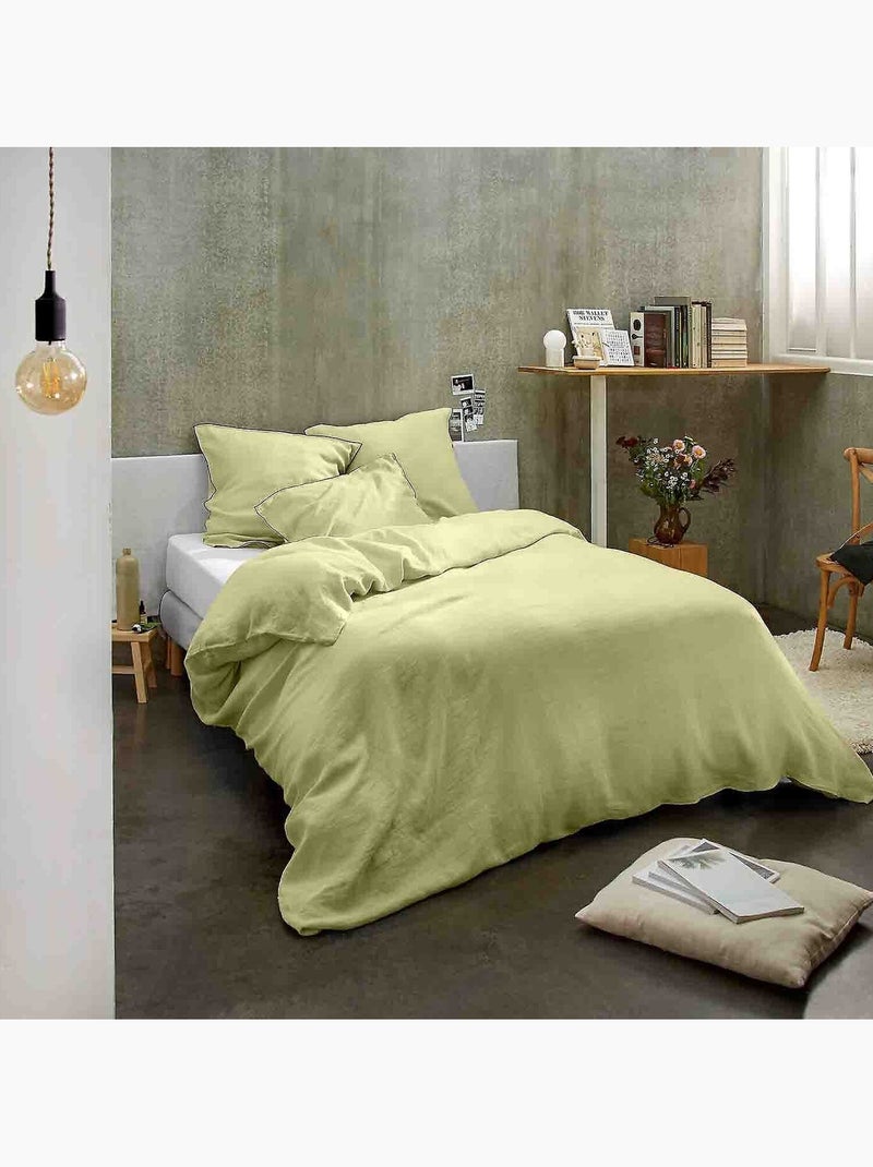 Taie d'oreiller 100 % lin signature Jaune - Kiabi