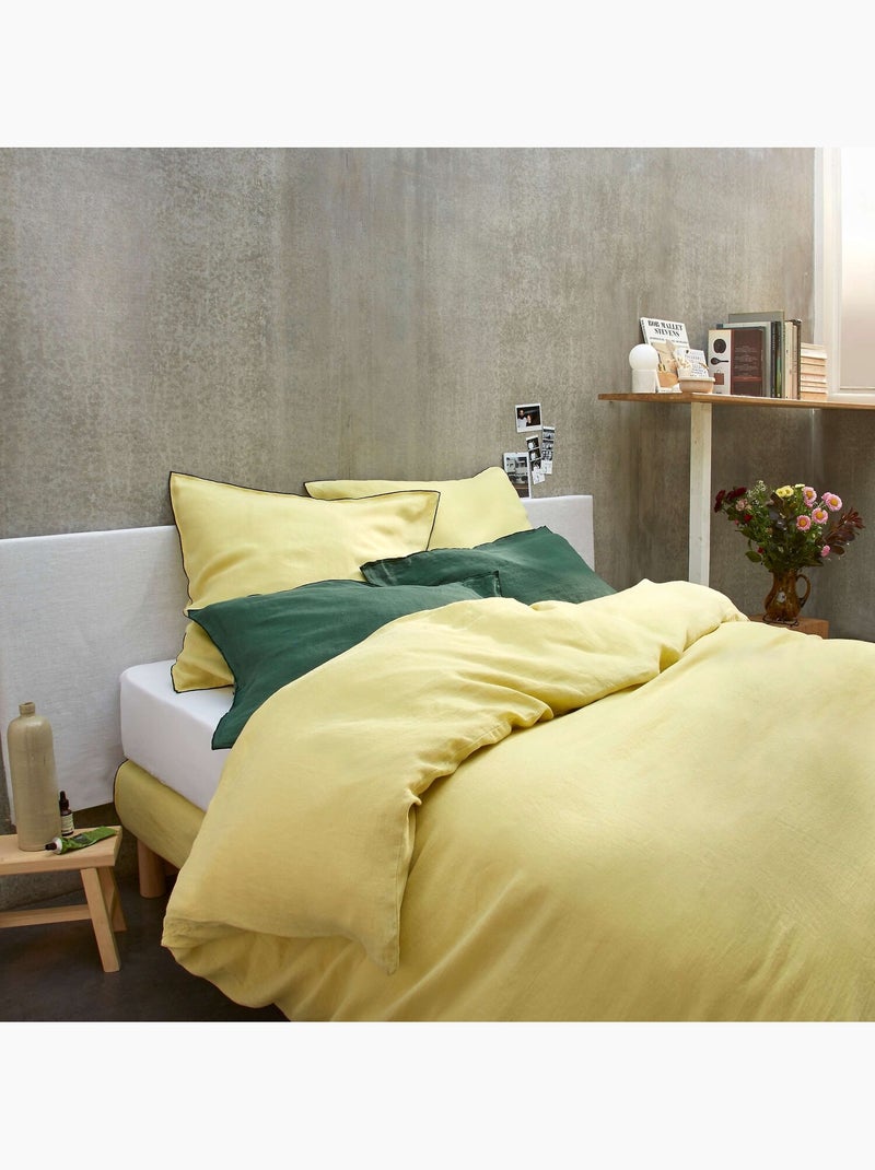 Taie d'oreiller 100 % lin signature Vert - Kiabi