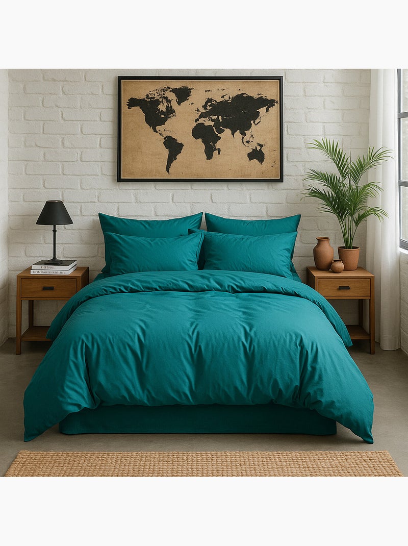 Taie d'oreiller 100 % percale de coton elegance Bleu canard - Kiabi