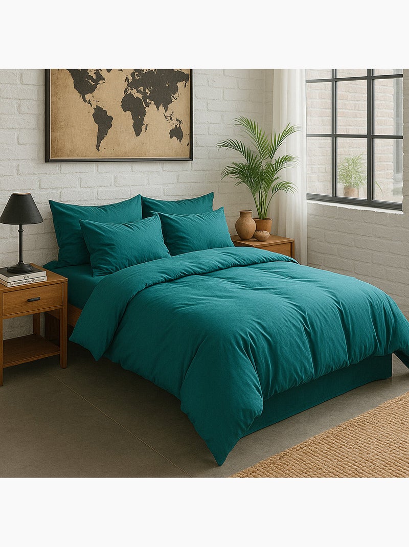 Taie d'oreiller 100 % percale de coton elegance Bleu canard - Kiabi