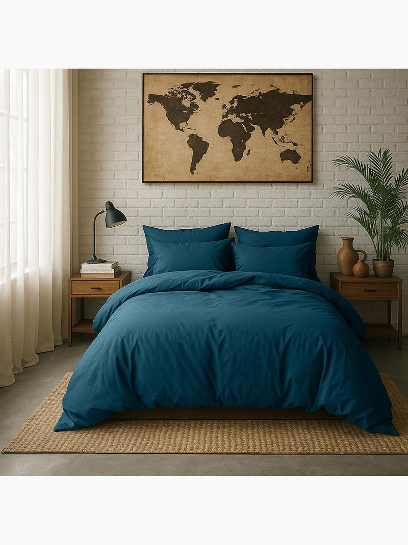 Taie d'oreiller 100 % percale de coton elegance Bleu impérial - Kiabi