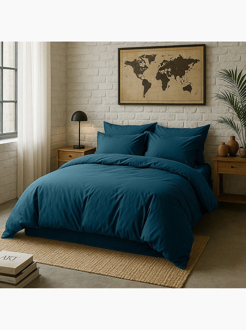 Taie d'oreiller 100 % percale de coton elegance Bleu impérial - Kiabi