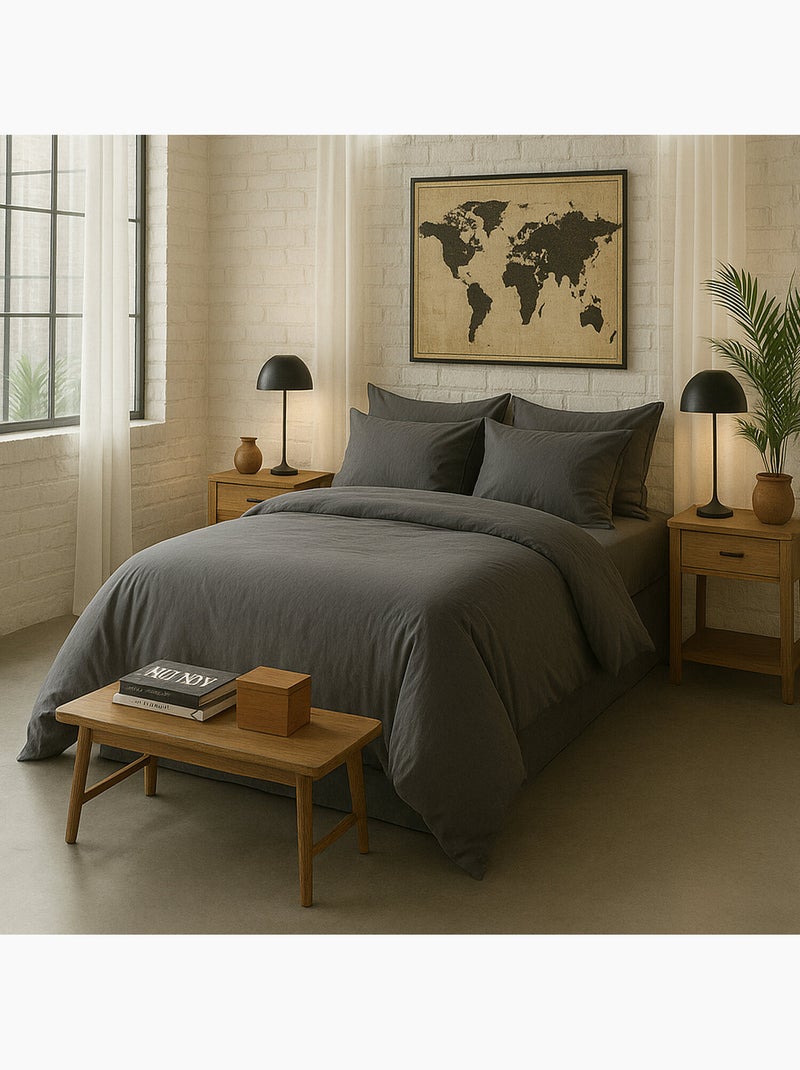 Taie d'oreiller 100 % percale de coton elegance gris anthracite - Kiabi