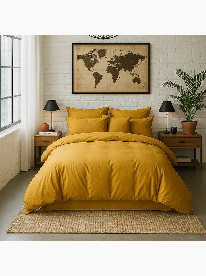 Taie d'oreiller 100 % percale de coton elegance Jaune moutarde - Kiabi