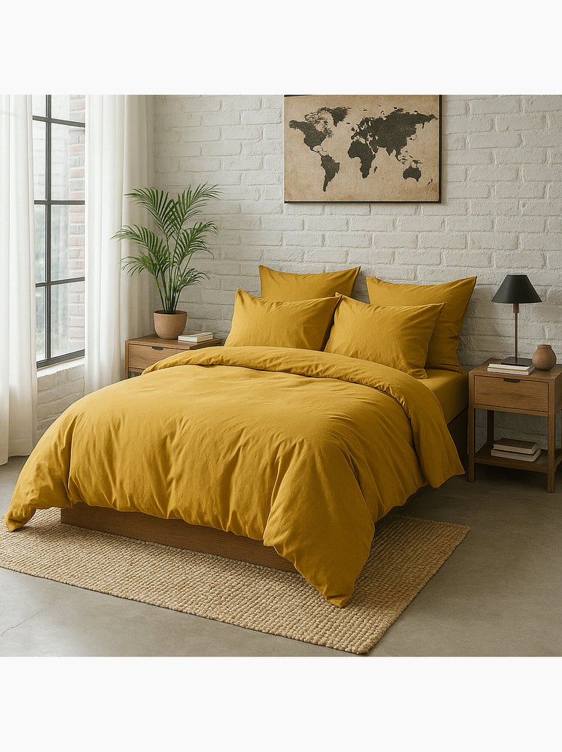Taie d'oreiller 100 % percale de coton elegance Jaune moutarde - Kiabi