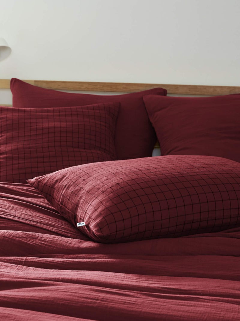 Taie d'oreiller à carreaux Bordeaux - Kiabi