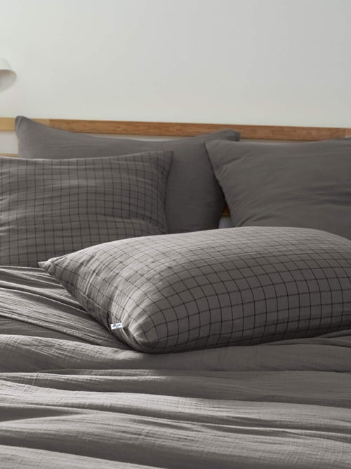 Taie d'oreiller à carreaux double gaze de coton - Kiabi