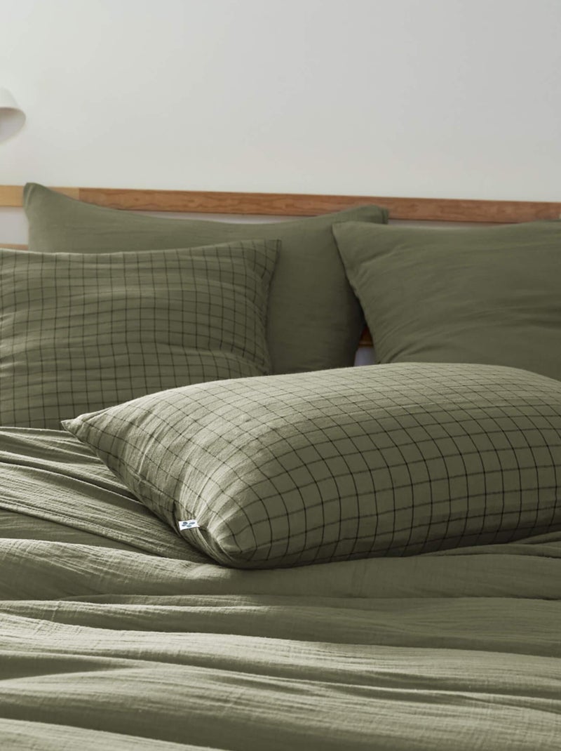 Taie d'oreiller à carreaux Kaki - Kiabi