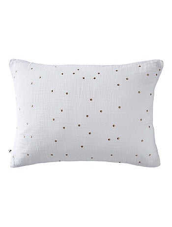 Taie d'oreiller à pois brodés double gaze de coton