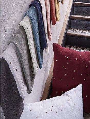 Taie d'oreiller à pois brodés double gaze de coton