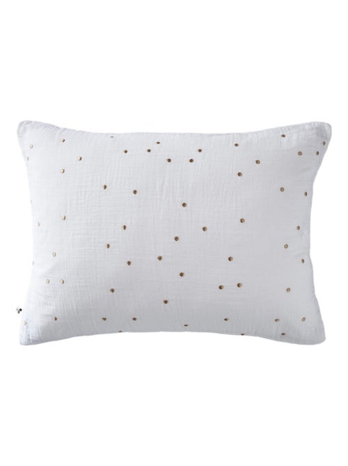Taie d'oreiller à pois brodés double gaze de coton - Kiabi