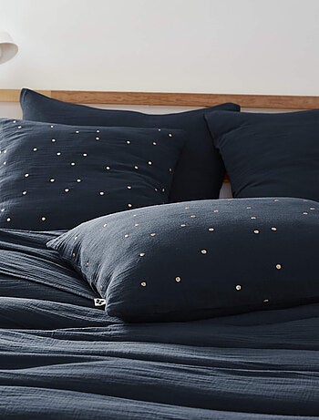 Taie d'oreiller à pois brodés double gaze de coton