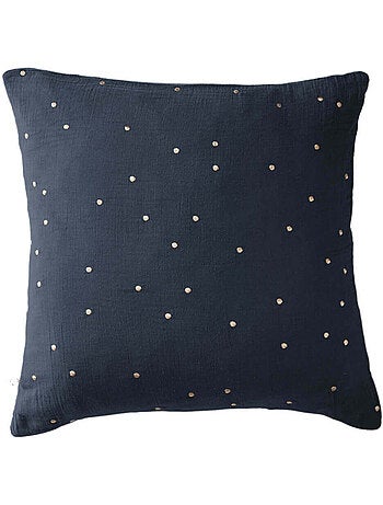 Taie d'oreiller à pois brodés double gaze de coton