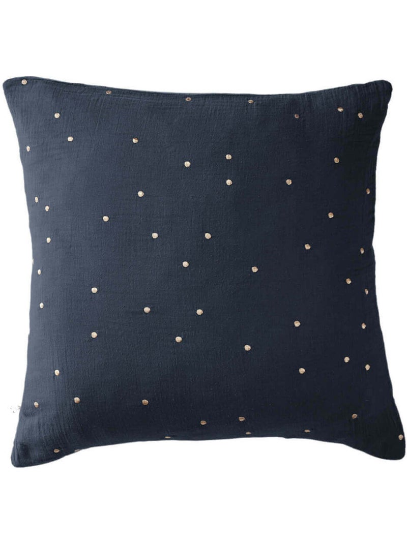 Taie d'oreiller à pois brodés double gaze de coton Bleu marine - Kiabi