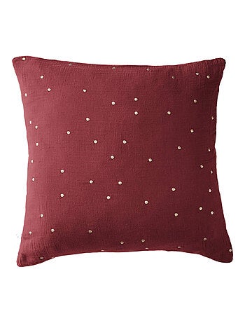 Taie d'oreiller à pois brodés double gaze de coton