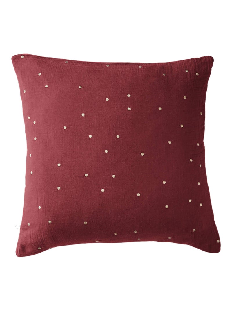 Taie d'oreiller à pois brodés double gaze de coton Bordeaux - Kiabi