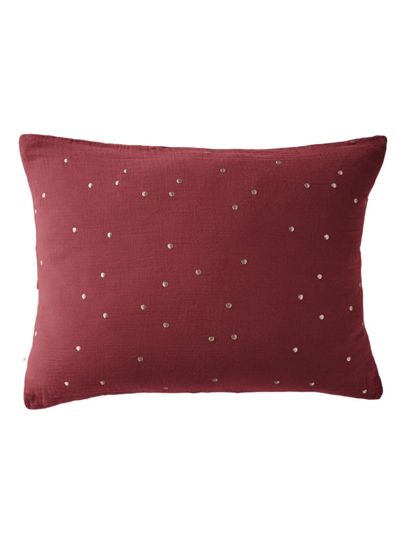 Taie d'oreiller à pois brodés double gaze de coton Bordeaux - Kiabi