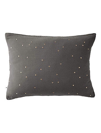 Taie d'oreiller à pois brodés double gaze de coton