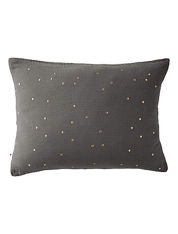 Taie d'oreiller à pois brodés double gaze de coton