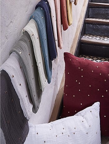 Taie d'oreiller à pois brodés double gaze de coton