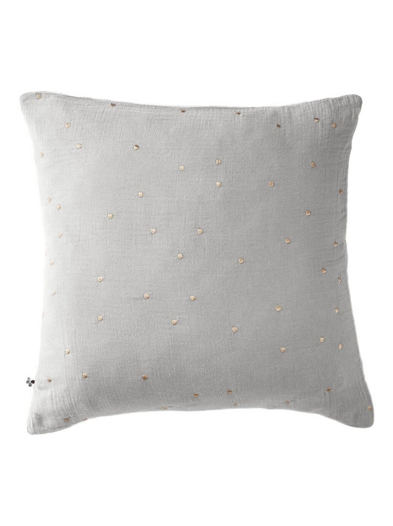 Taie d'oreiller à pois brodés double gaze de coton Gris - Kiabi