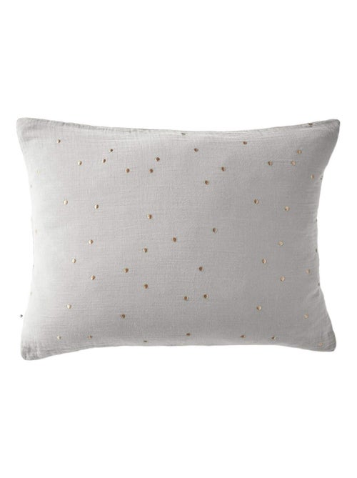 Taie d'oreiller à pois brodés double gaze de coton - Kiabi