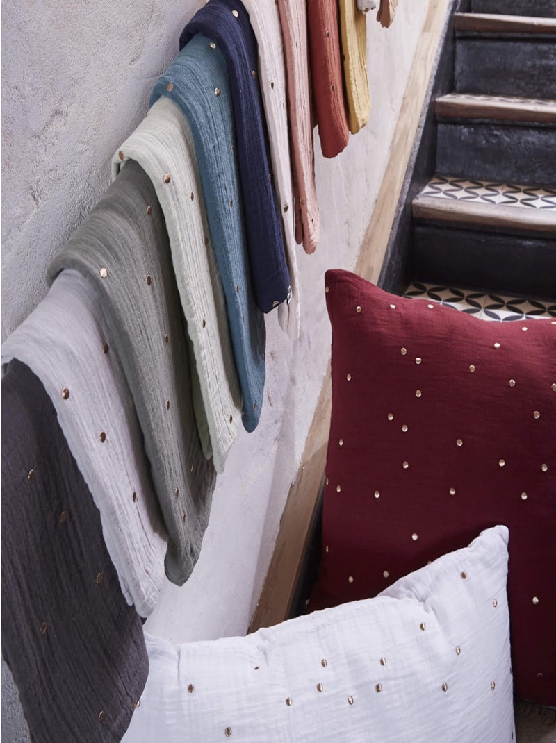 Taie d'oreiller à pois brodés double gaze de coton Gris - Kiabi